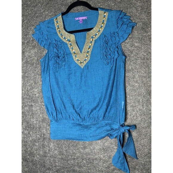 NICOLA Teal Embellished Top with Tie Waist - Size Medium - Picture 1 of 5